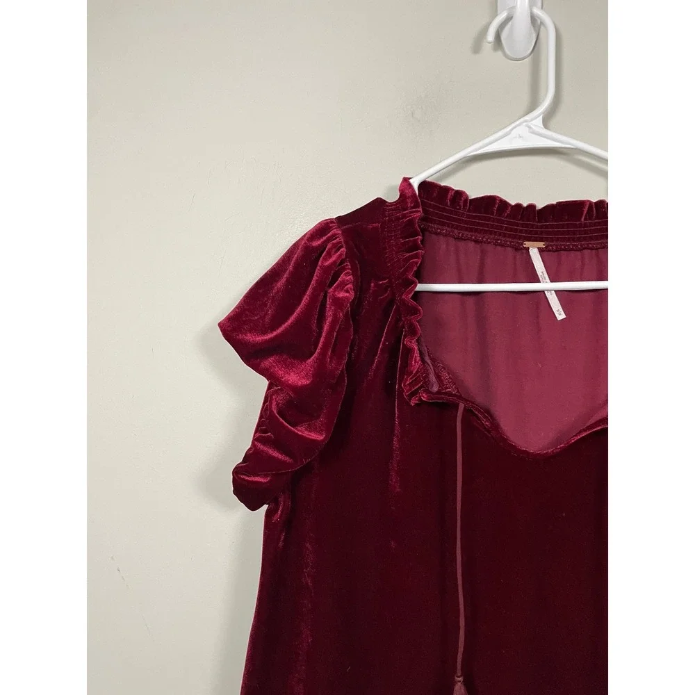 Free People Terese Velvet‎ Top in Garnet Red Size Medium Holiday Dark Romantic